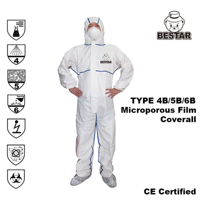 タイプ4B/5B/6Bの使い捨て可能な保護つなぎ服の白く使い捨て可能なつなぎ服