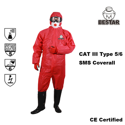 構造のための帯電防止不織布タイプ5/6 SMSの赤いつなぎ服