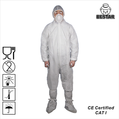 反塵の衛生学の規則およびクリーニングのための白く使い捨て可能なオーバーオールSPP+PEのつなぎ服