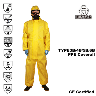 ウイルスの細菌の保護のための黄色いタイプ3B/4B/5B/6Bの使い捨て可能な医学のつなぎ服