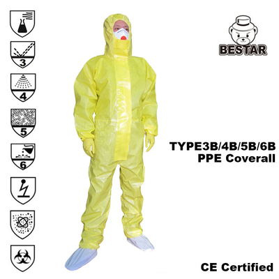 黄色く使い捨て可能な化学つなぎ服の生物的オーバーオールTYPE3B/4B/5B/6B