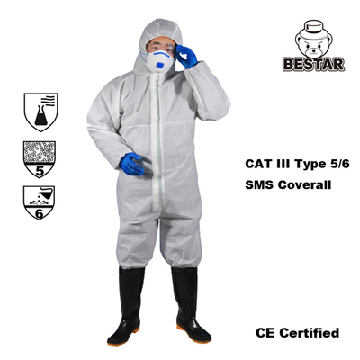 OEM CAT 3のタイプ56使い捨て可能な保護つなぎ服のライト級選手の使い捨て可能なペンキのスーツ