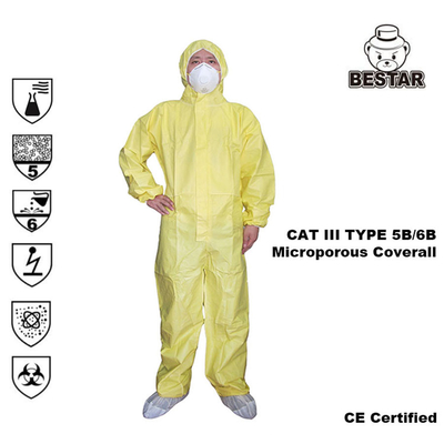 EN 14126の黄色く使い捨て可能な医学のつなぎ服のタイプ5B/6B