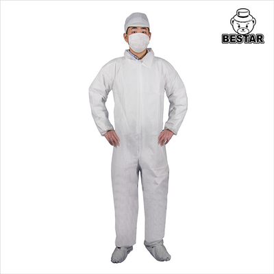 ISO9001病院のフードSMS 35gsmが付いている使い捨て可能な医学のつなぎ服のオーバーオール