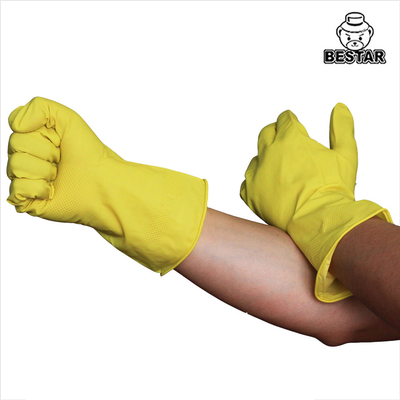 ODMの黄色い世帯の乳液の手袋は台所のための並べられたゴム製手袋を群がらせる